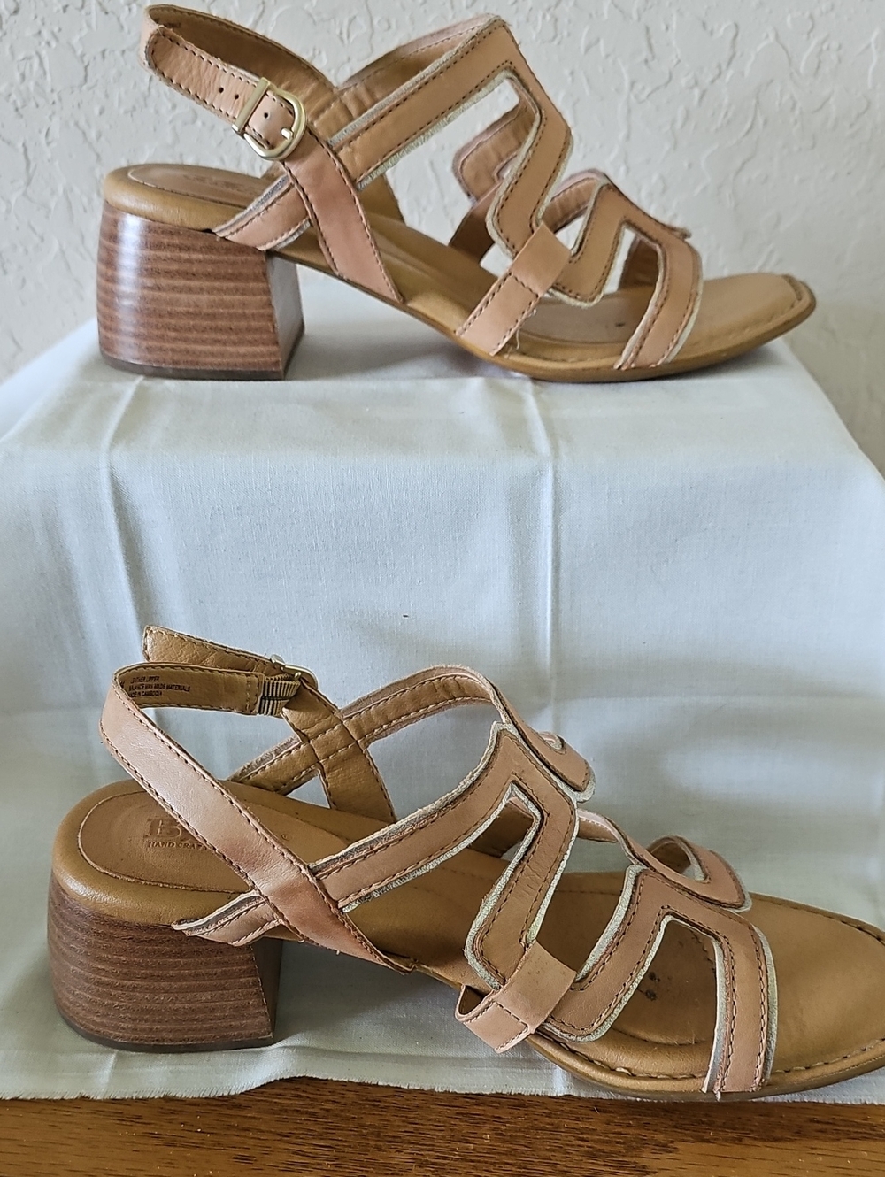 Born Tan Leather Strappy Mid Heel Sandals
